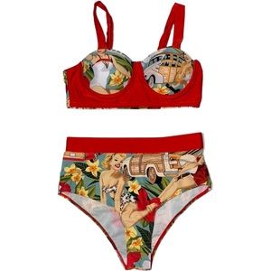 NWT Retro Stage RED RETRO LADY BIKINI women's size Large pin up rockabilly